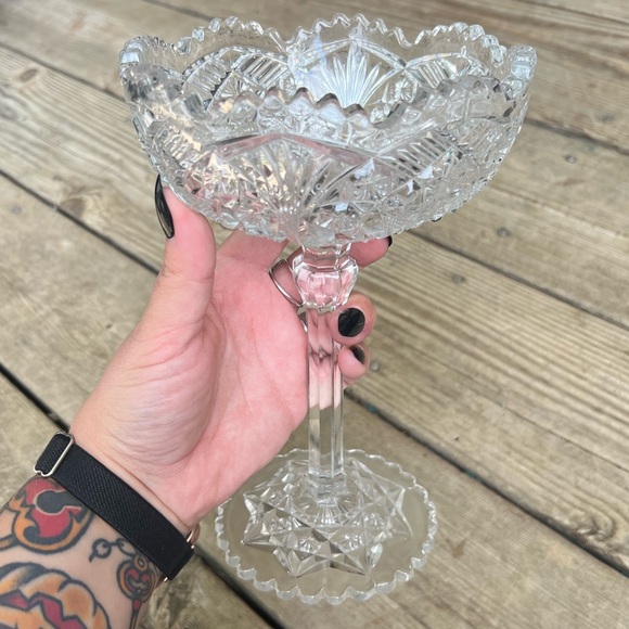 Vintage Dining Vintage Brilliant Cut Glass Crystal Compote Tall Footed Dish Poshmark
